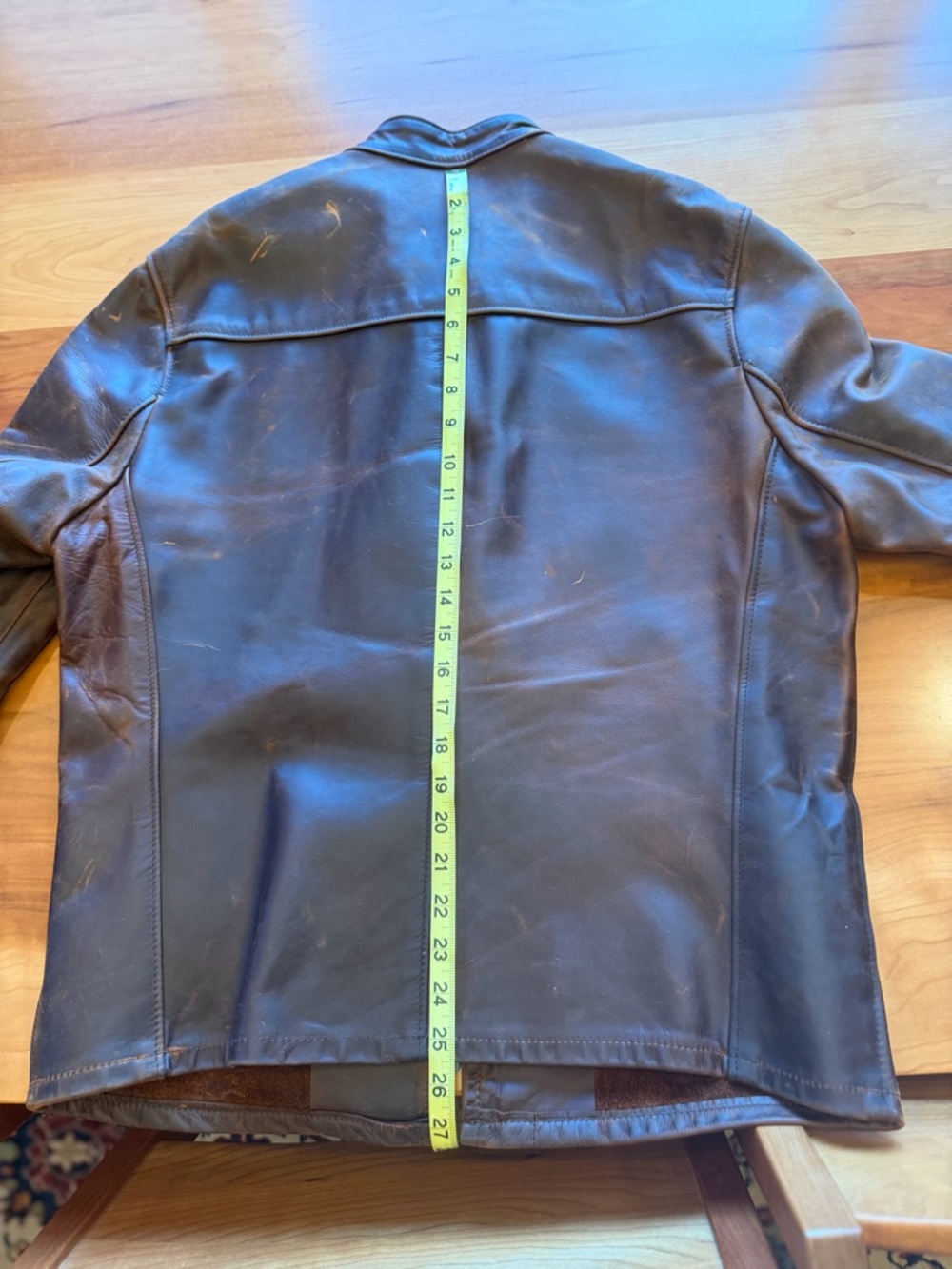 Schott Men's Brown Distressed Leather Jacket. Racer style - Picture 5 of 9